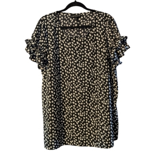 Lane Bryant Women's Black White Dotted Ruffle Sleeve Blouse 20 Long - Picture 1 of 7